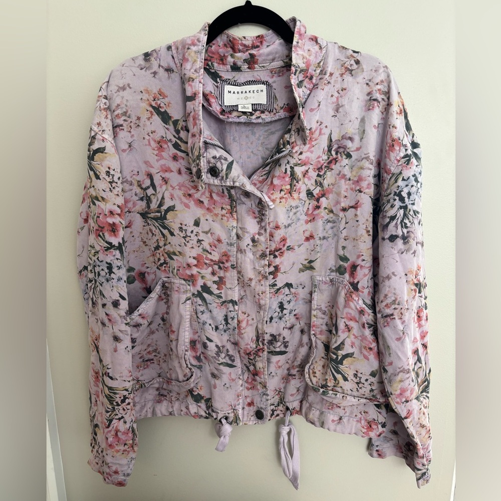 Anthropologie Floral Pastel Pink Drawstring Jacket